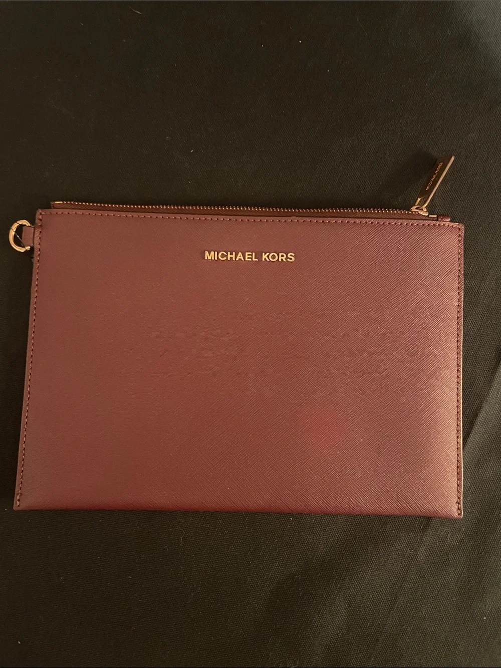 Michael Kors Maroon Leather Zip Pouch with Gold Hardware